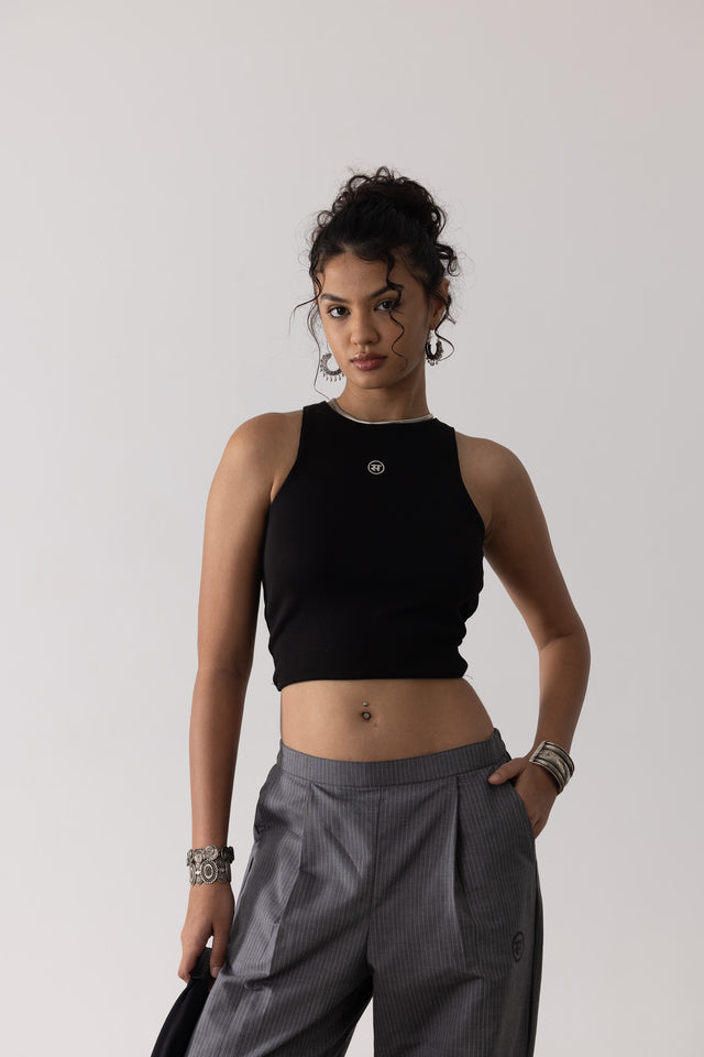 Ribbed Backless Tank in Black