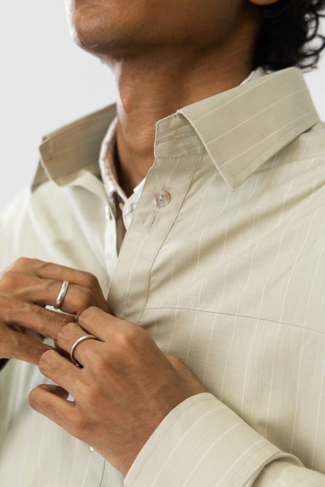 Two Tone Fabric Pinstripe Shirt in Pista