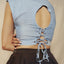 Sleeveless Cropped Shirt in Blue Pinstripes