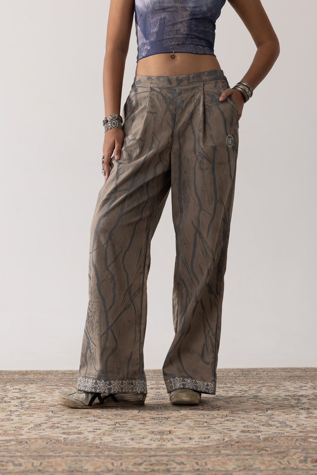 Block Printed Painter's Pants in Khaki