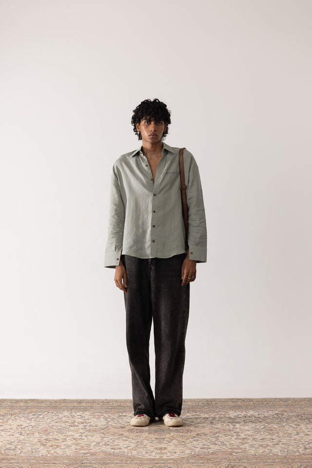 Oversized Linen Shirt in Pista