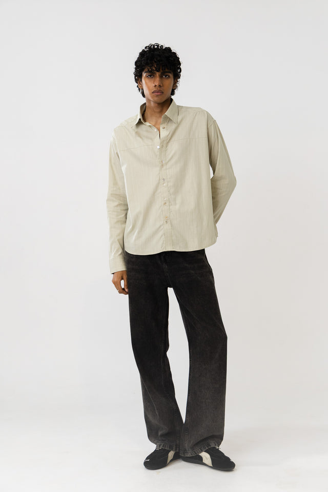 Two Tone Fabric Pinstripe Shirt in Pista