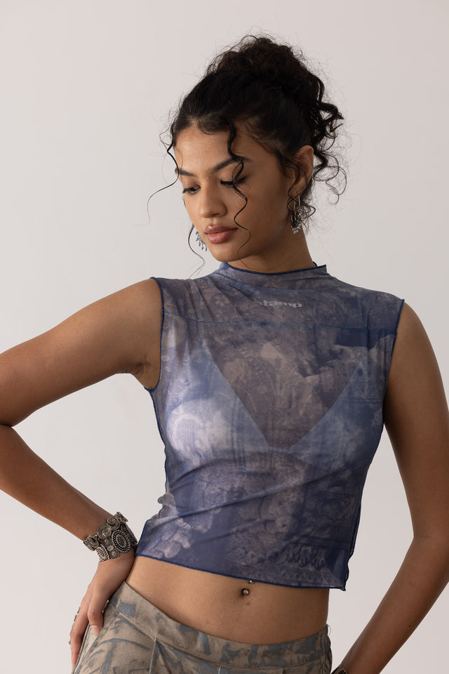 'Embrace' Mesh Tank in Blue