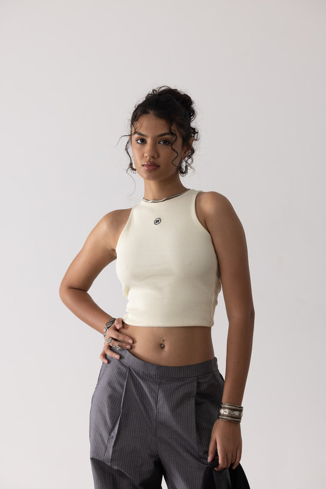 Ribbed Backless Tank In Off-White