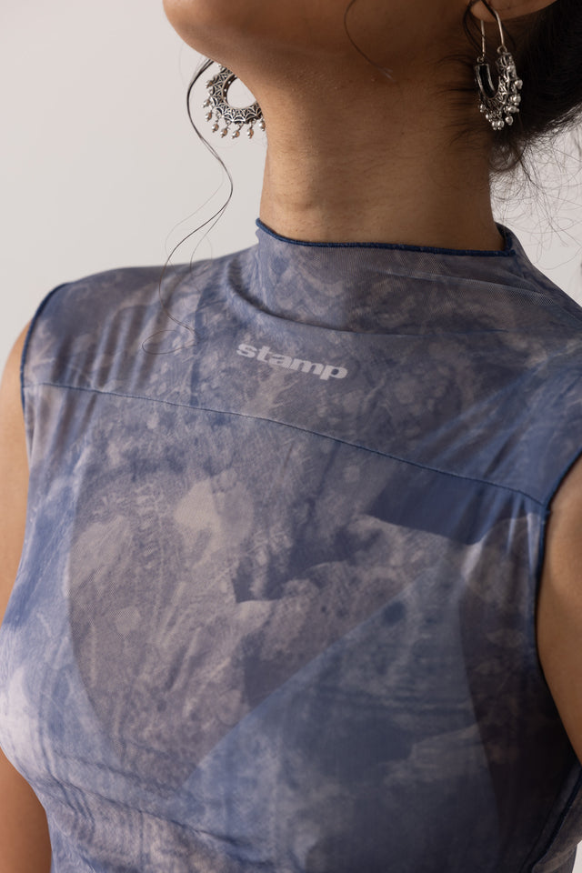 'Embrace' Mesh Tank in Blue