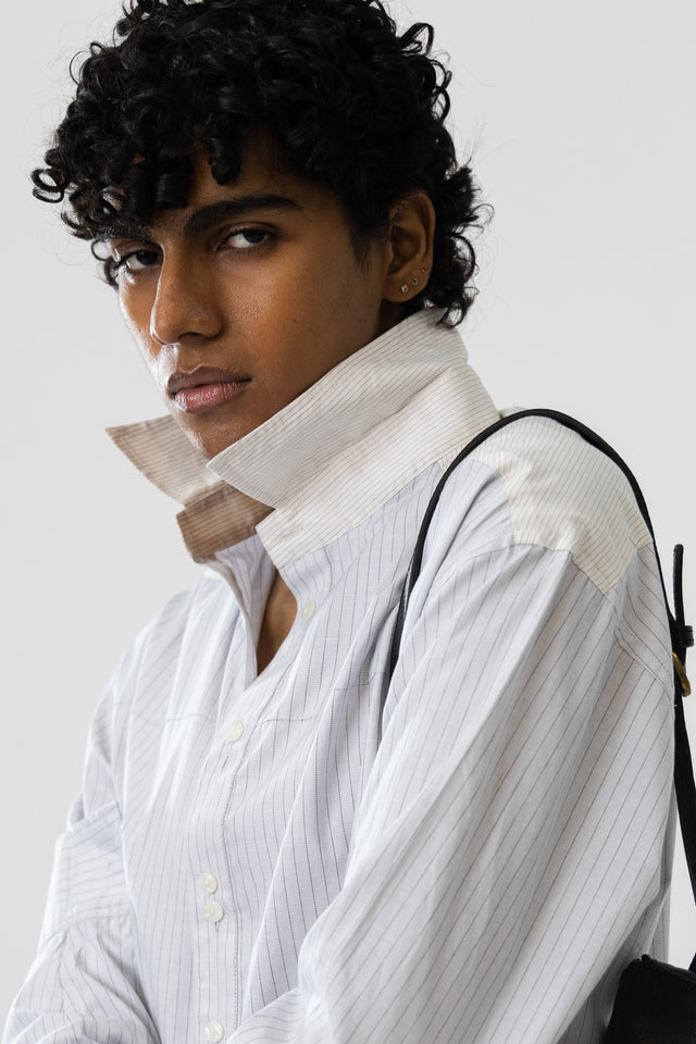 Two Tone Fabric Pinstripe Shirt in Chalk