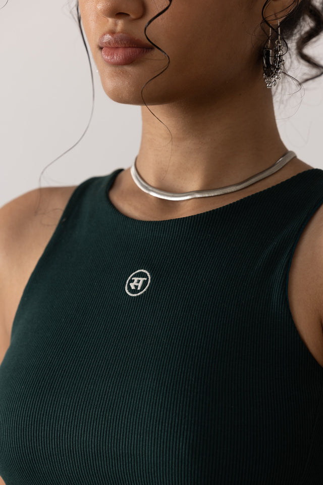 Ribbed Backless Tank In Green