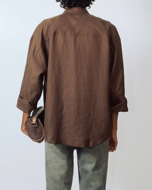 Oversized Linen Shirt in Brown