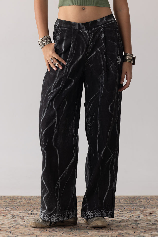 Block Printed Painter's Pants in Black