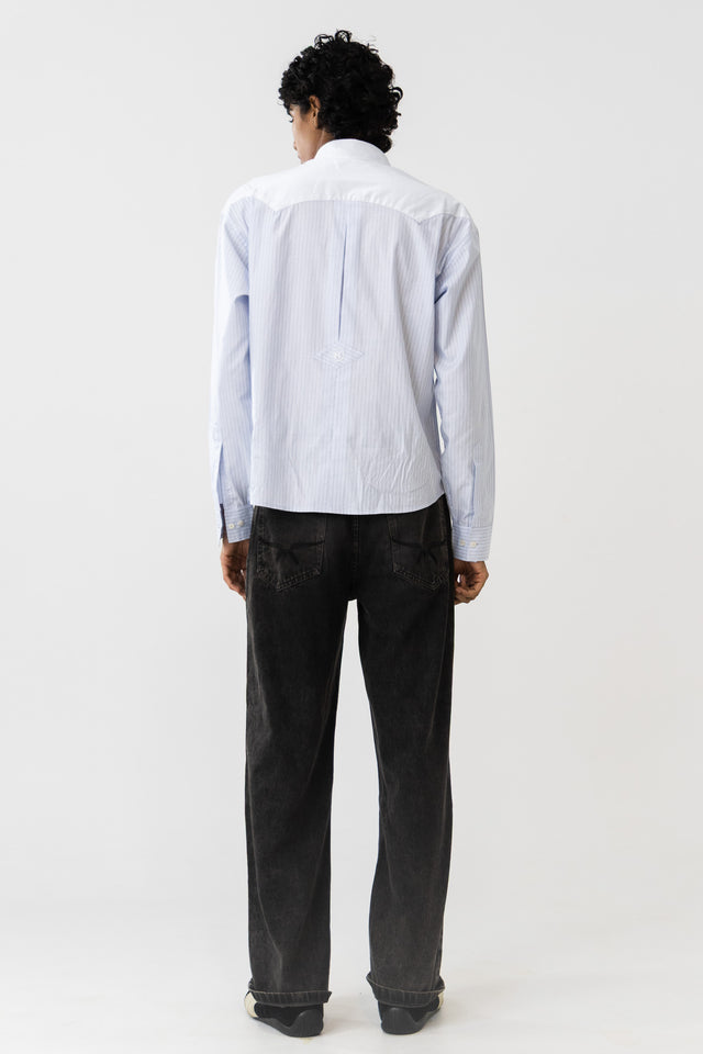 Two Tone Fabric Pinstripe Shirt in Sky Blue