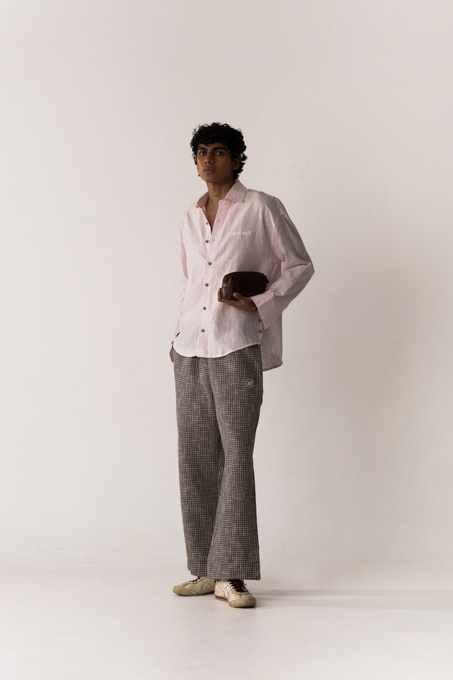 Oversized Linen Shirt in Pink Pinstripes
