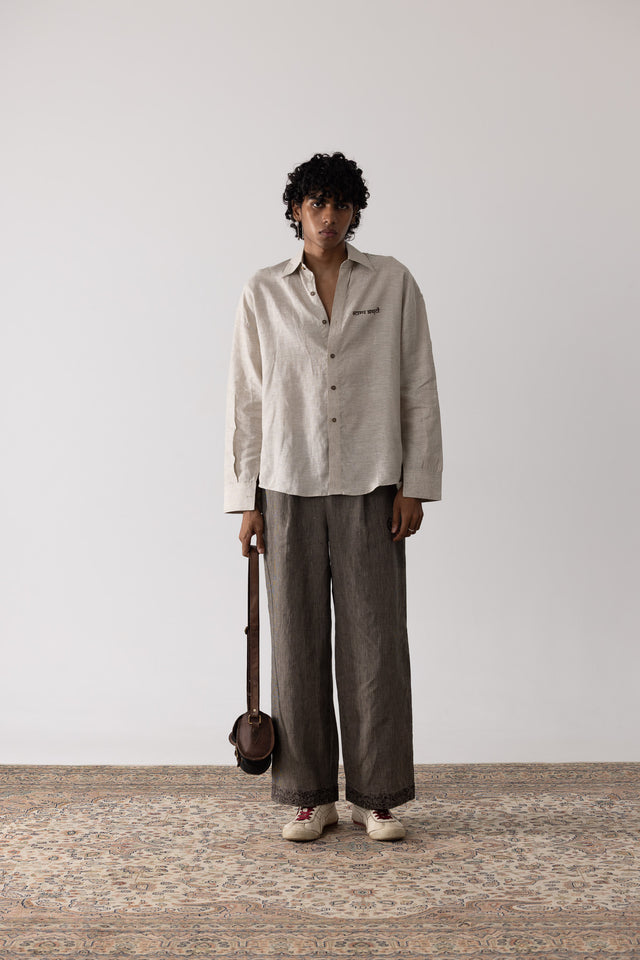Oversized Linen Shirt in Beige
