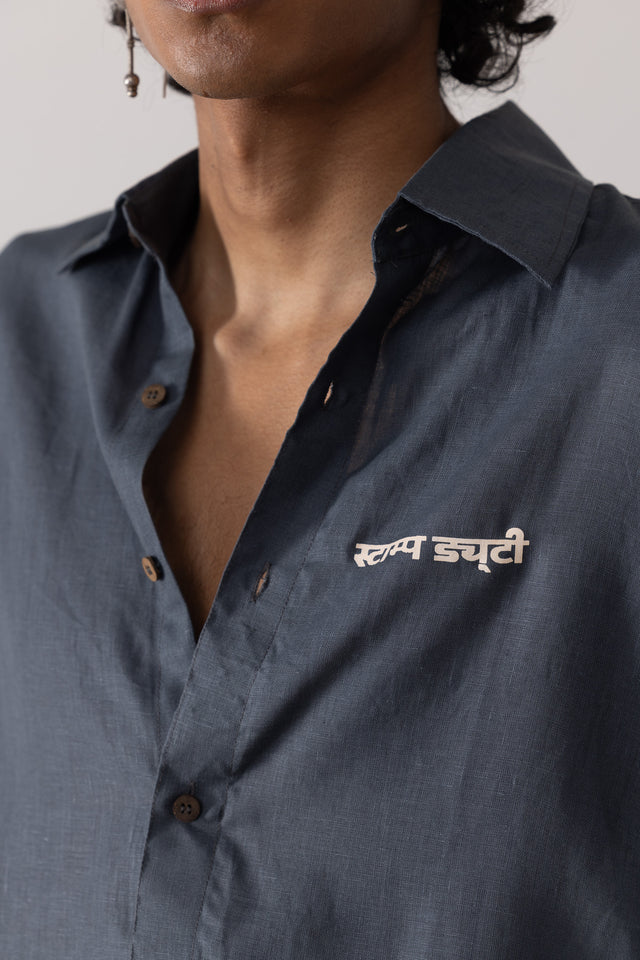 Oversized Linen Shirt in Stone Blue