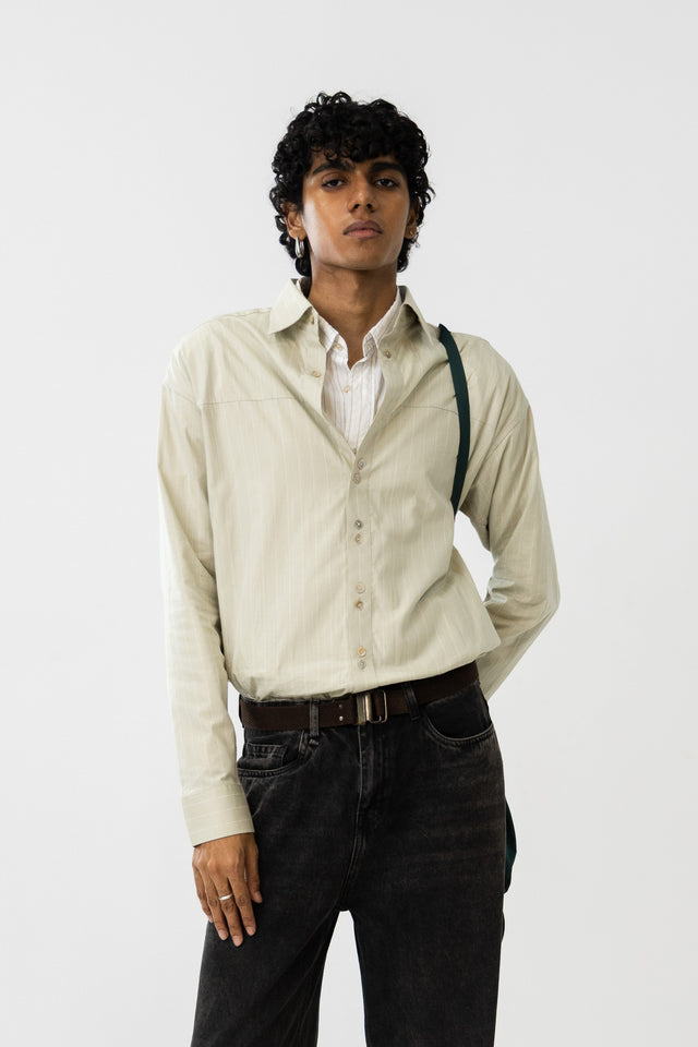 Two Tone Fabric Pinstripe Shirt in Pista