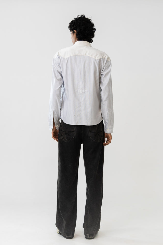 Two Tone Fabric Pinstripe Shirt in Chalk
