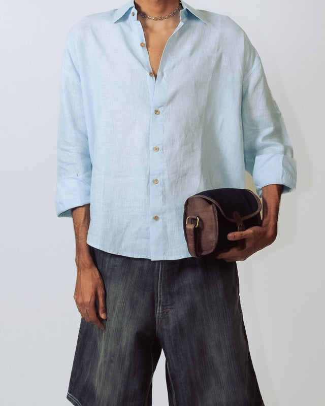 Chemise surdimensionnée en lin à rayures vertes