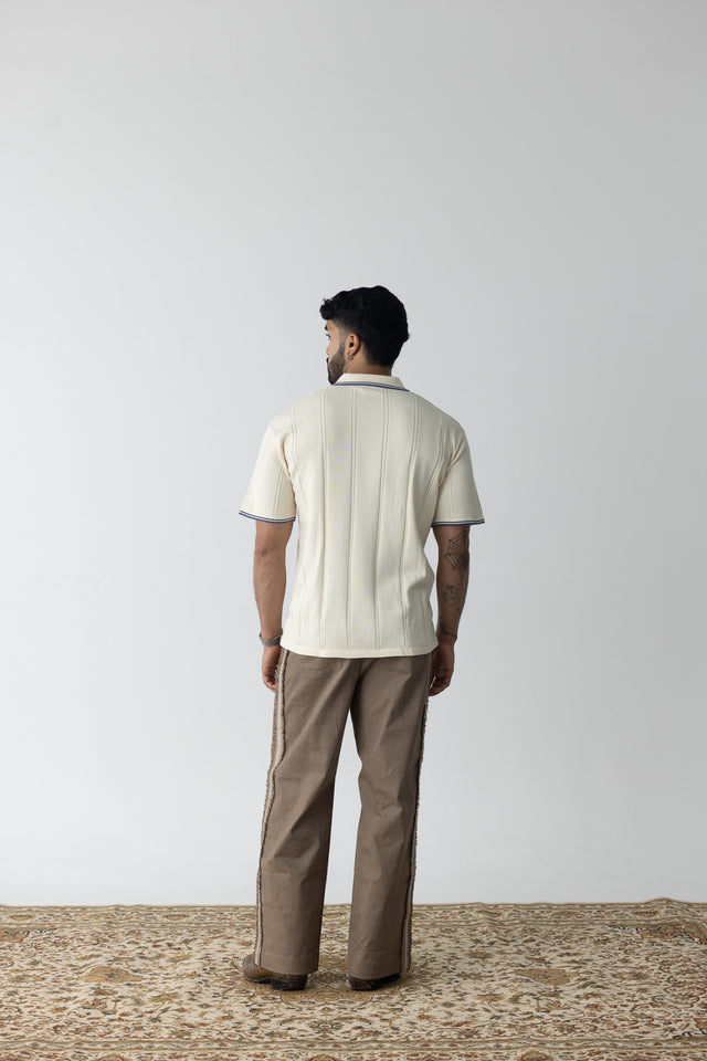 Cable-Knit Test Polo in Cream