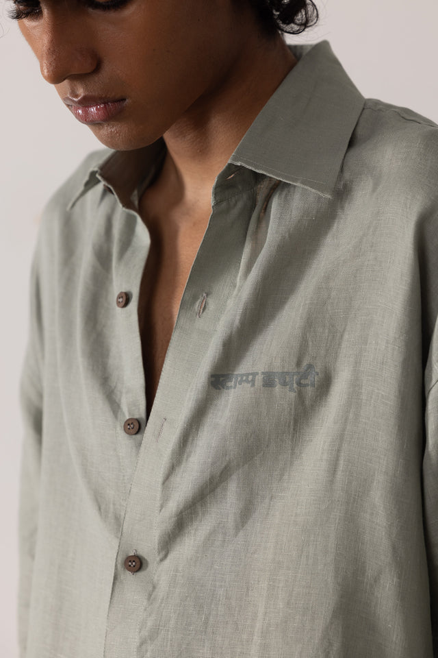 Oversized Linen Shirt in Pista