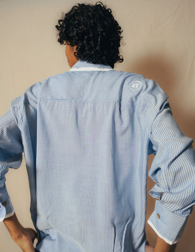 Double Collared Shirt in Blue Pinstripes