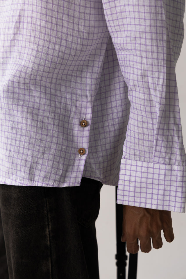 Oversized Linen Shirt in Chequered Purple