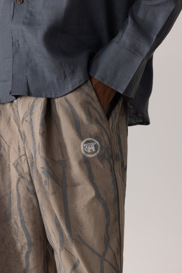 Block Printed Painter's Pants in Khaki