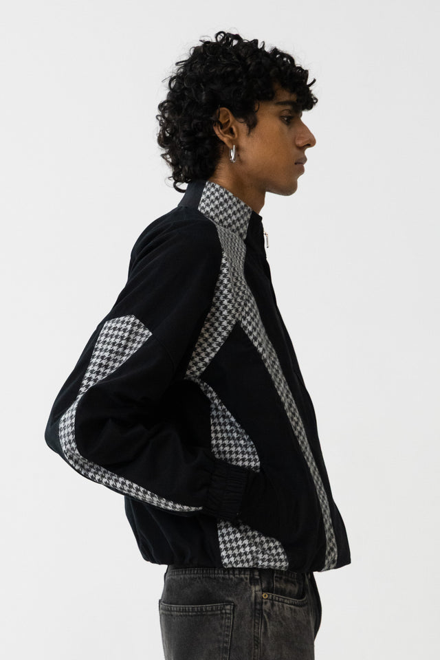 Panelled Raglan Jacket In Black Houndstooth