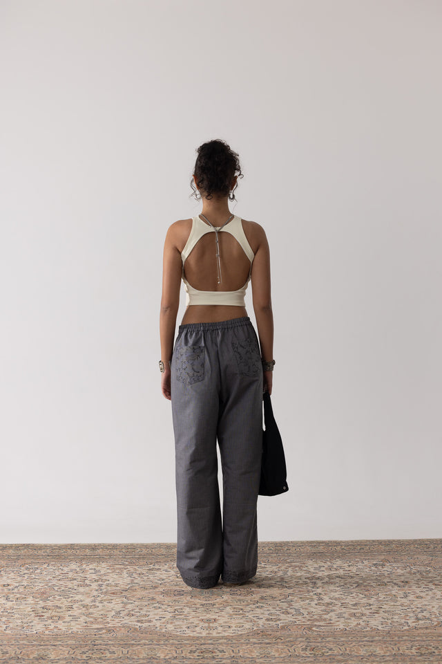 Ribbed Backless Tank In Off-White