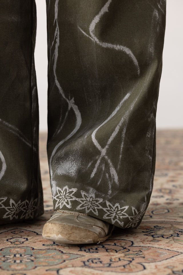 Block Printed Painter's Pants in Olive
