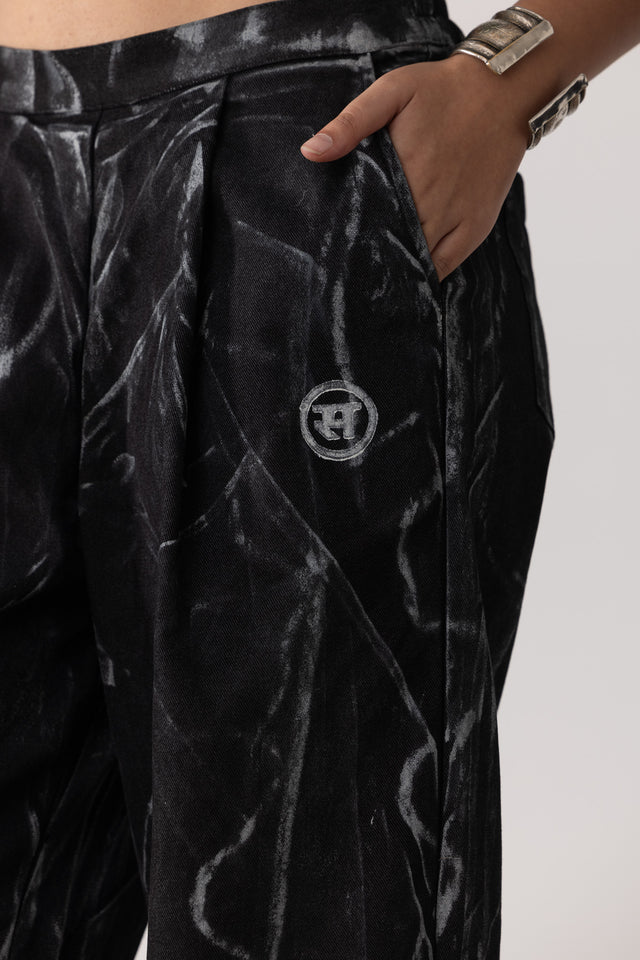 Block Printed Painter's Pants in Black