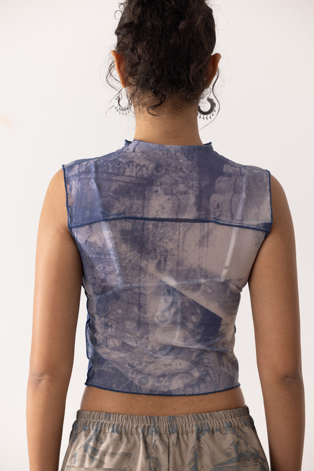 'Embrace' Mesh Tank in Blue