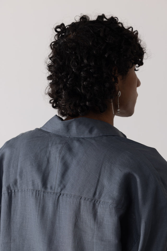 Oversized Linen Shirt in Stone Blue