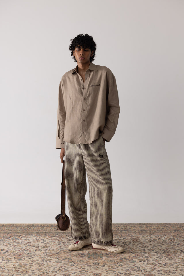 Oversized Linen Shirt in Khaki