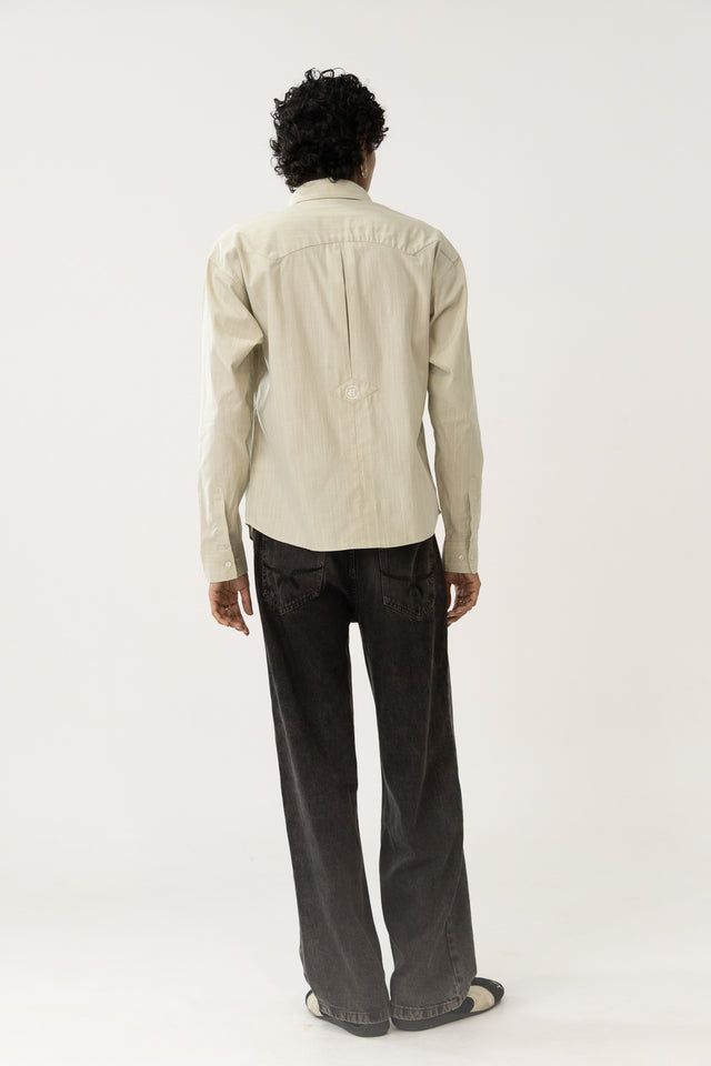 Two Tone Fabric Pinstripe Shirt in Pista
