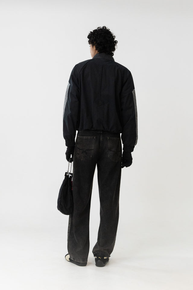 Panelled Raglan Jacket In Black Houndstooth