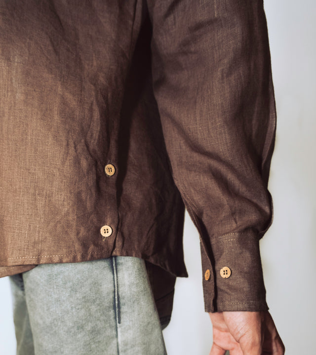 Oversized Linen Shirt in Brown