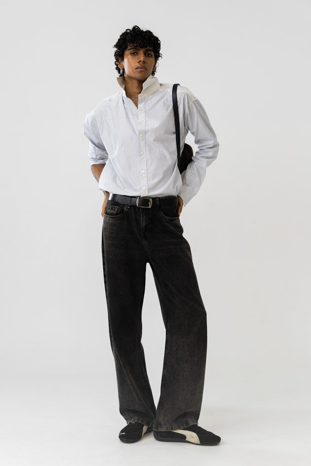 Two Tone Fabric Pinstripe Shirt in Chalk