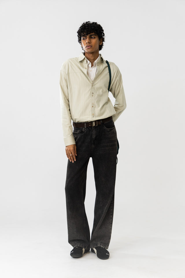 Two Tone Fabric Pinstripe Shirt in Pista
