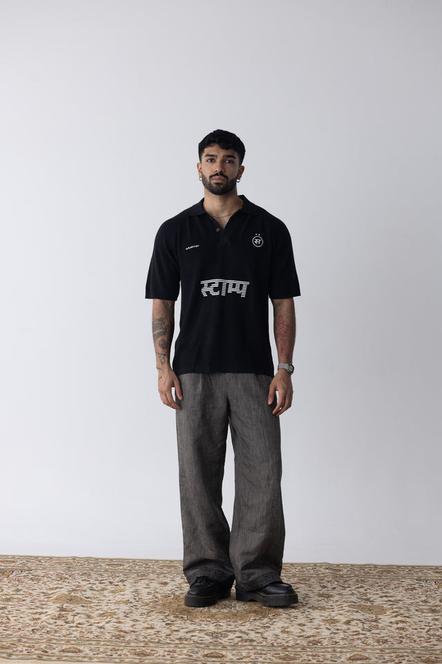 Tuck-Knit Racing Polo in Black