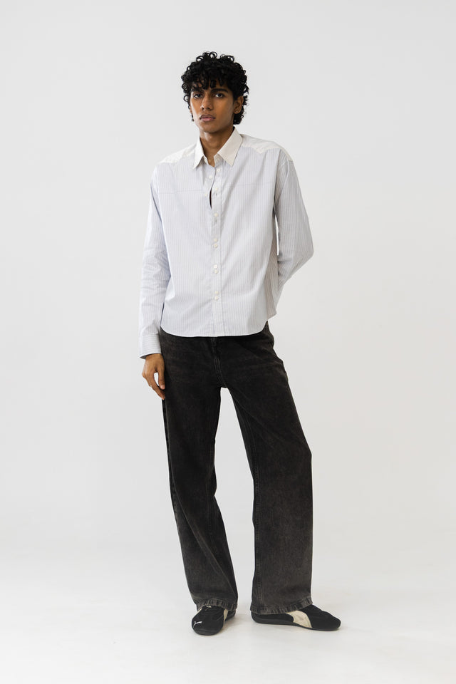 Two Tone Fabric Pinstripe Shirt in Chalk