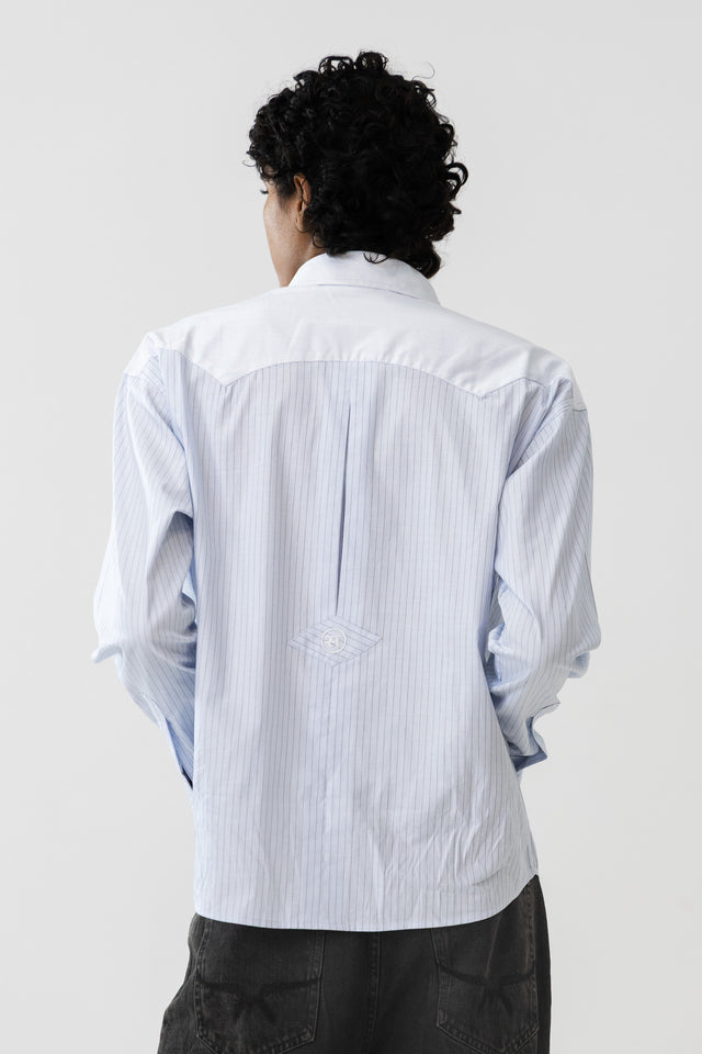 Two Tone Fabric Pinstripe Shirt in Sky Blue