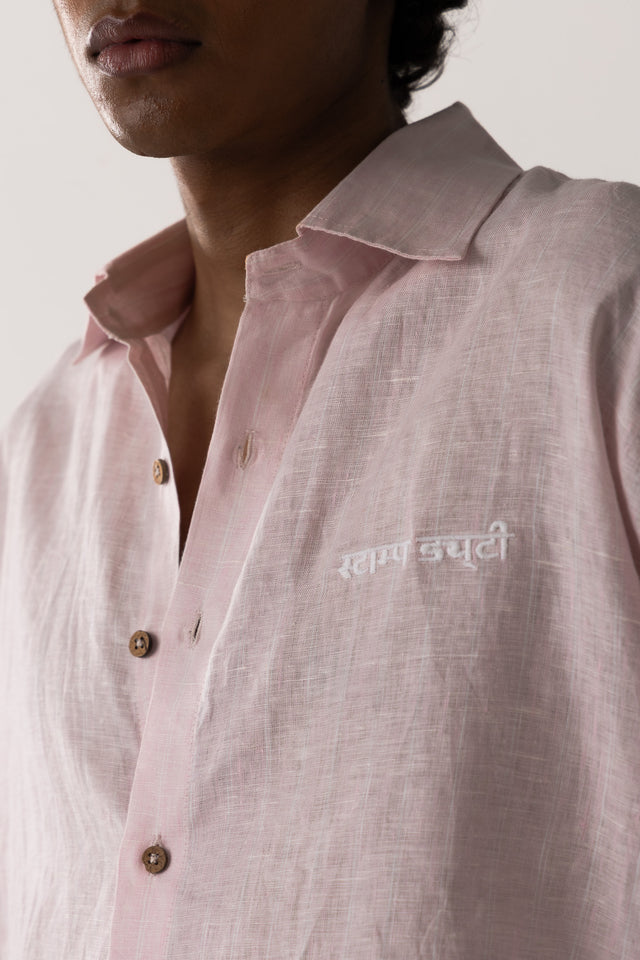 Oversized Linen Shirt in Pink Pinstripes