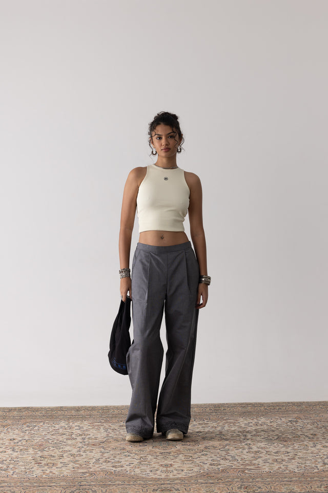 Ribbed Backless Tank In Off-White