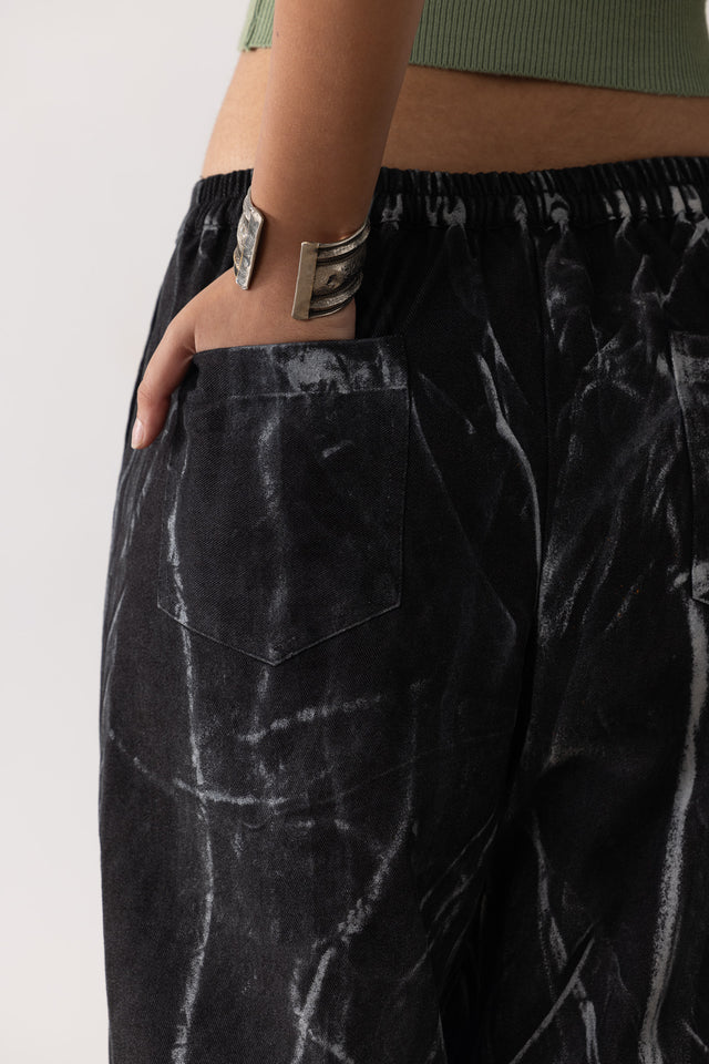 Block Printed Painter's Pants in Black