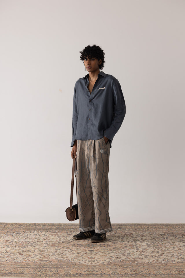 Oversized Linen Shirt in Stone Blue