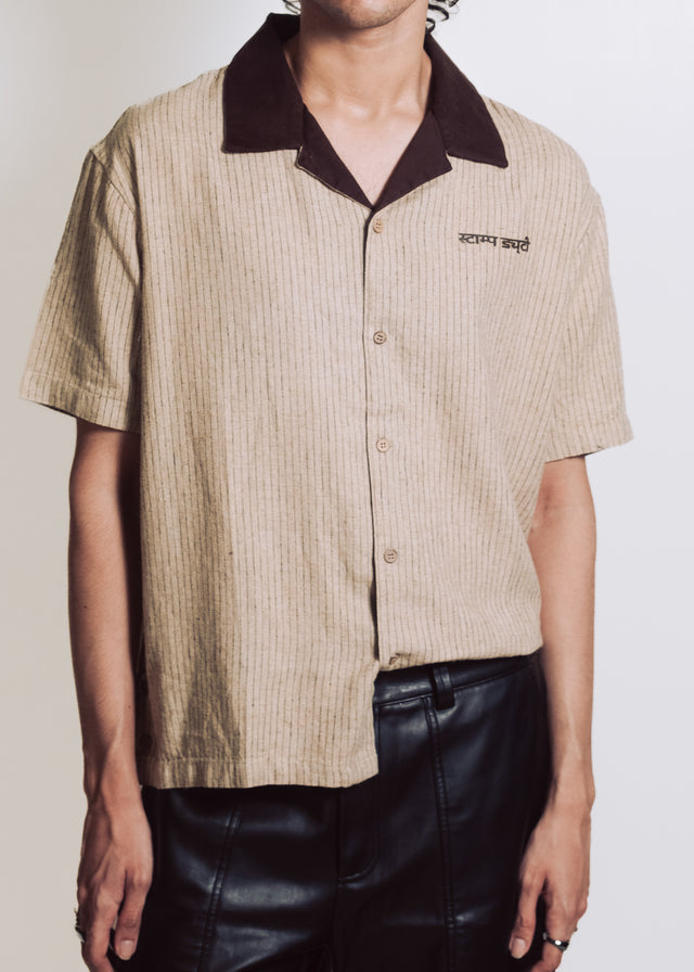 Camp Collar Shirt in Brown Pinstripes