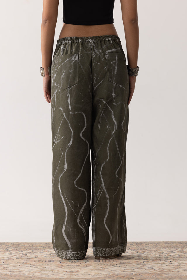 Block Printed Painter's Pants in Olive