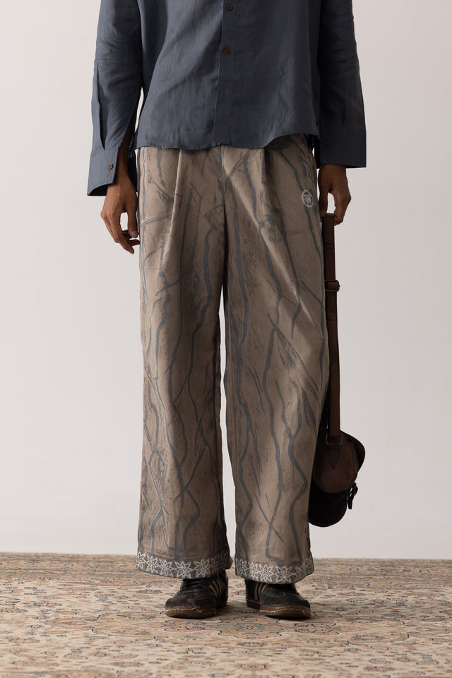 Block Printed Painter's Pants in Khaki