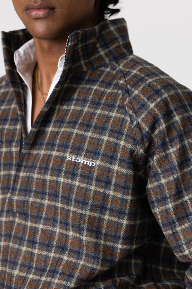 Rust Blue Overcheck Quarter-Zip