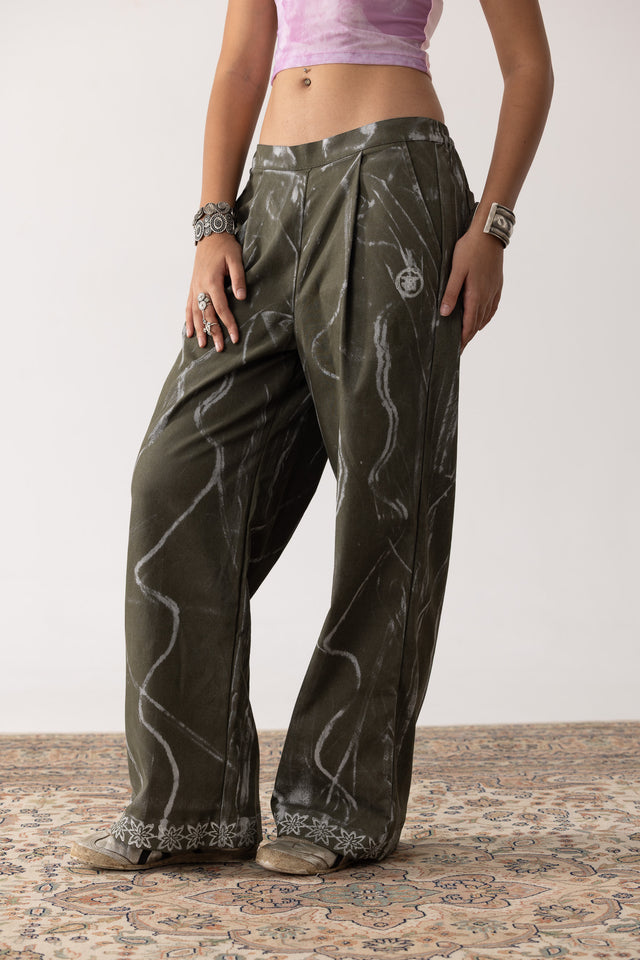 Block Printed Painter's Pants in Olive