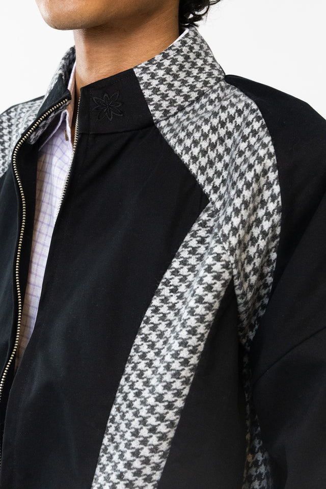 Panelled Raglan Jacket In Black Houndstooth